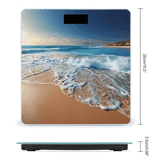 Blue Sea Sandy Beach Digital Bathroom Scale for Body Weight Weighing Scale with Backlit LCD Display High Precision Measurements &amp Measures Weight Up to 180kg