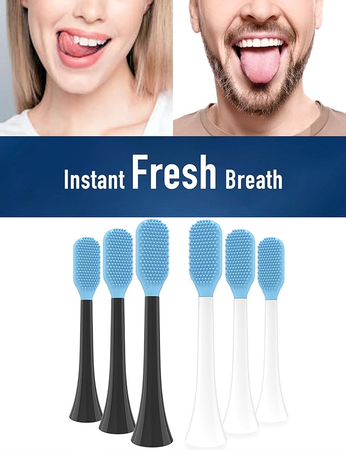 Tongue Scraper Heads Compatible with Philips Sonicare Click-On Handles – Gentle &amp Effective Tongue Cleaner Fresh Breath 2 Pack Replacement Brush Heads (Black One Size)