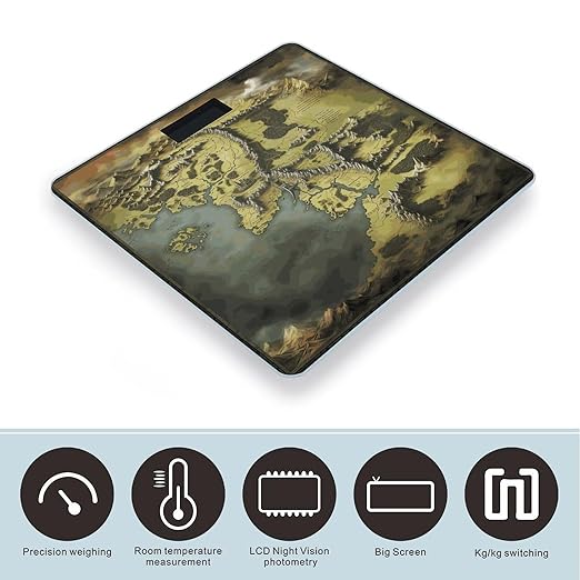 Middle Earth Map Scale for Body Weight Precision Bathroom Weighing Scales with Back Lit LCD Display Sturdy Tempered Glass Body Weight Scales Digital Bathroom Scale 400lb