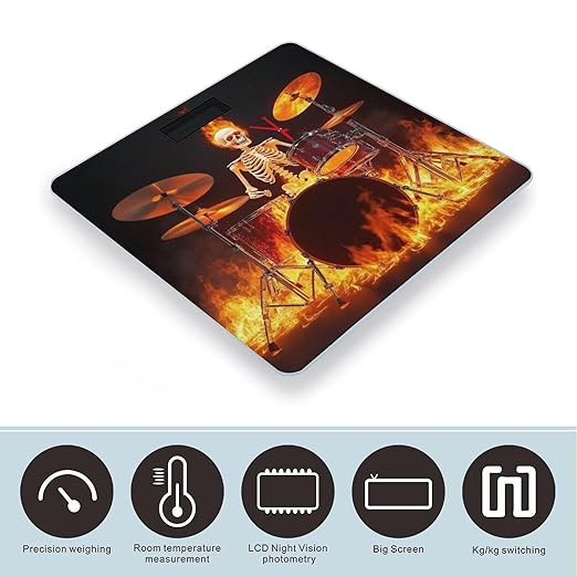 Smart Scale for Body Weight Digital Bathroom Weighing Scale Energy Saving Scale Rock Drum Fire Flame Skull Skeleton