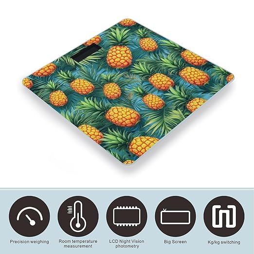Women's Digital Bathroom Weighing Scale Automatic Switch Energy Saving Scale Smart Scale for Body Weight Tropical Palm Leaves Pineapples