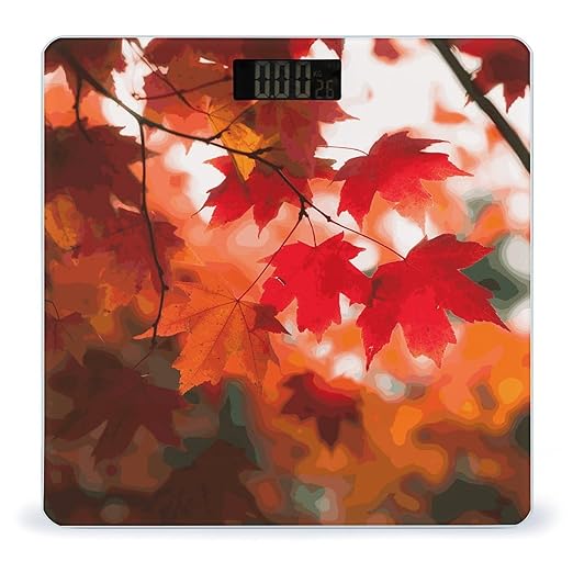 Autumn Fall Red Maple Leaves Weight Scale Digital Electronic Scales Bathroom Scale Larg LCD Backlight Display High Precisio MeasurementsTempered Glass