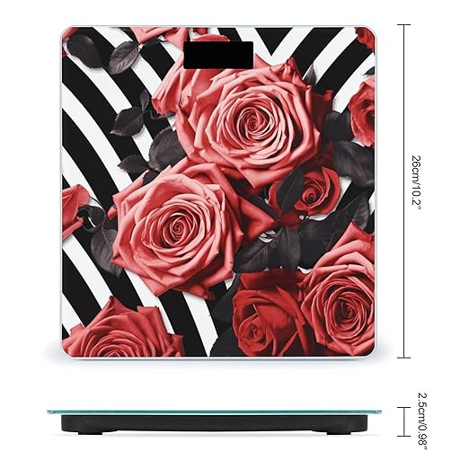 Roses Flower Floral Zebra Stripes Scale for Body Weight Anti-Slip Sturdy Tempered Glass Weighing Machine Highly Digital Accurate Bright LCD Bathroom Scale for Household Gift