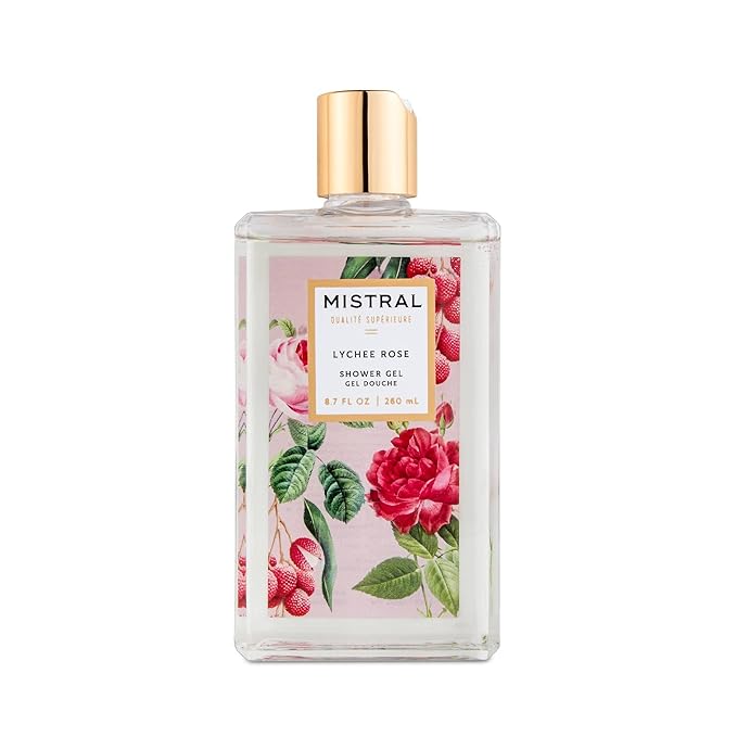 Mistral Lychee Rose Luxury Shower Gel - Body Wash for Women – Moisturizing Clean Body Wash with Aloe Vera Chamomile &amp Sweet Almond Oil | Paraben-Free Hydrating | Scented Shower Gel - 8.7 fl oz