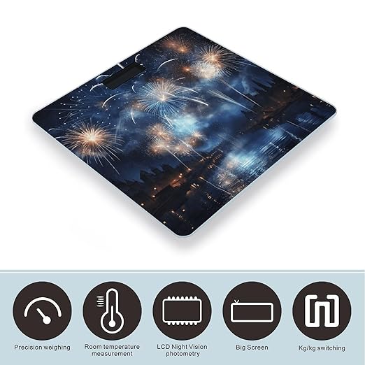 New Year Pyrotechnics Digital Bathroom Scale for Body Weight Weighing Scale with Backlit LCD Display High Precision Measurements &amp Measures Weight Up to 180kg