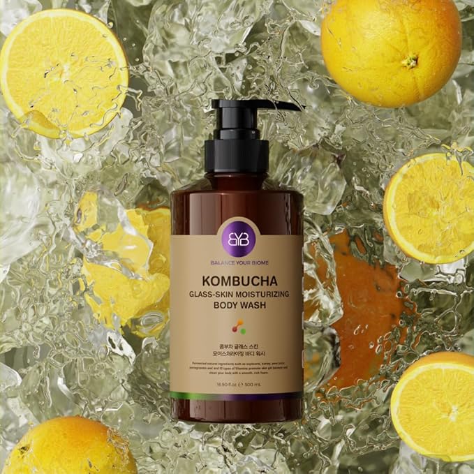 Kombucha Glass-Skin Moisturizing Body Wash K-BeautyFermented soybean barley Pear Juice Pomegranates12 Vitamins Nurishing Cleansing 16.9 fl.ozNo Silicone.Rich micro-foam gently cleanses