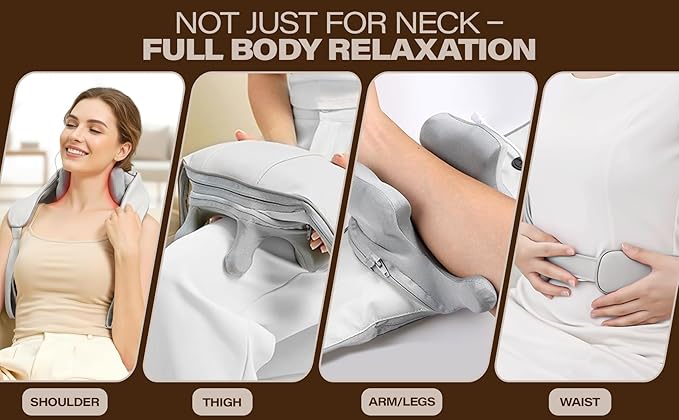 Rechargeable Chordless Shiatsu Neck Back &amp Shoulder Massager with Heat - 4D Kneading Deep Tissue Muscle Massager for Pain Relief Full Body Use Unisex Gifts for Dad Mom Husband Friends