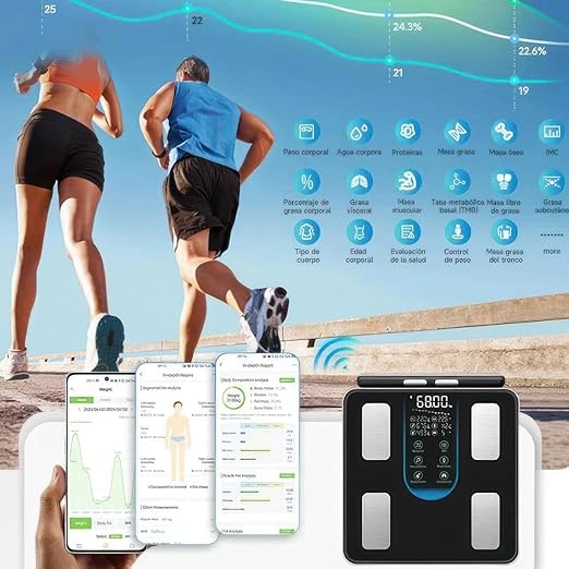 8-Electrode Smart Scale for Body Weight Segmental Body Composition Analyzer with Retractable Handle 4.8 LED Color Screen Bluetooth App Sync 400lbs