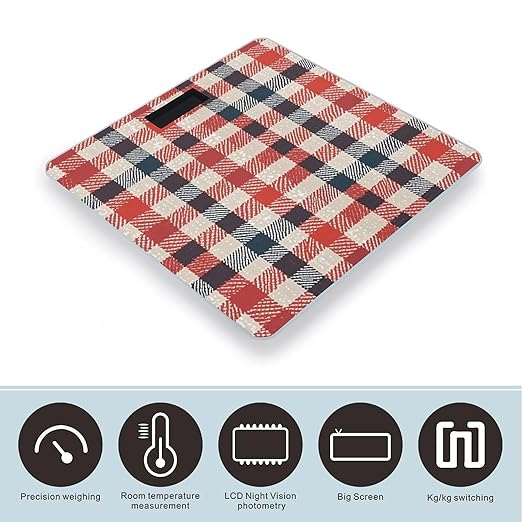 Red Plaid Scale for Body Weight Smart Scales Digital Bathroom Scale High Precision Weighing Scales with Large Display Weighing Machine for People