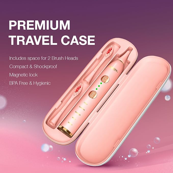 Wagner Stern WHITEN+ Edition. Whitening Electric Toothbrush with Pressure Sensor. Offers 5 Brushing Modes 3 intensities 8 Soft Brush Heads and a Luxury Travel case.