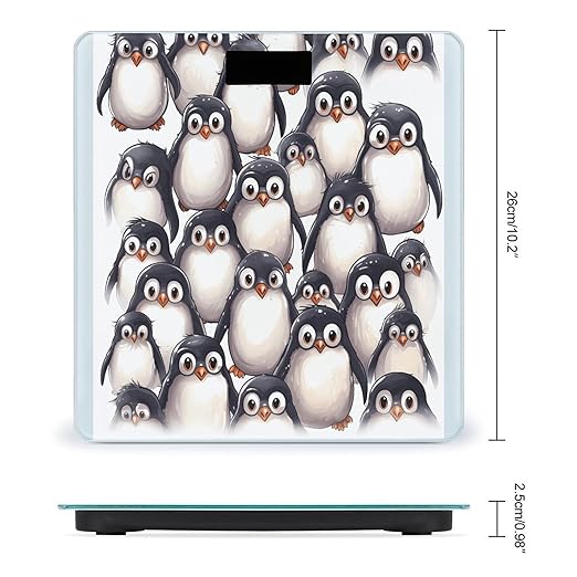 Cute Baby Penguins Sketch Digital Bathroom Scale for Body Weight Weighing Scale with Backlit LCD Display High Precision Measurements &amp Measures Weight Up to 180kg