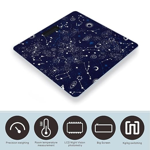 Zodiac Constellation Galaxy Starry Night Stars Glow in The Dark Midnight Smart Square Scale with Digital Display for Bathroom Scale