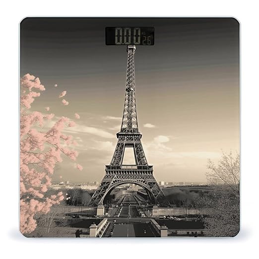 Paris Tower Scale with LCD Precision Weighing Scales Sturdy Tempered Glass Weight Scales Easy-to-Read Anti-Slip Weight Digital Bathroom Scale for Daily