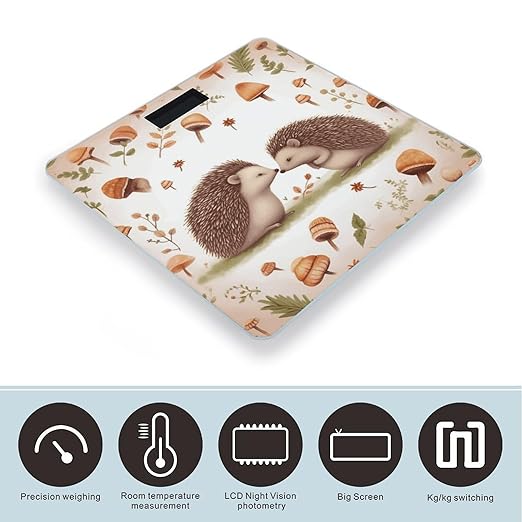 Nature Lovely Hedgehog LoversScale for Body Weight with LCD High Precision Weighing Scales Fashion Sturdy Tempered Glass Weight Scales Easy-to-Read Digital Bathroom Scale for Daily 400lb