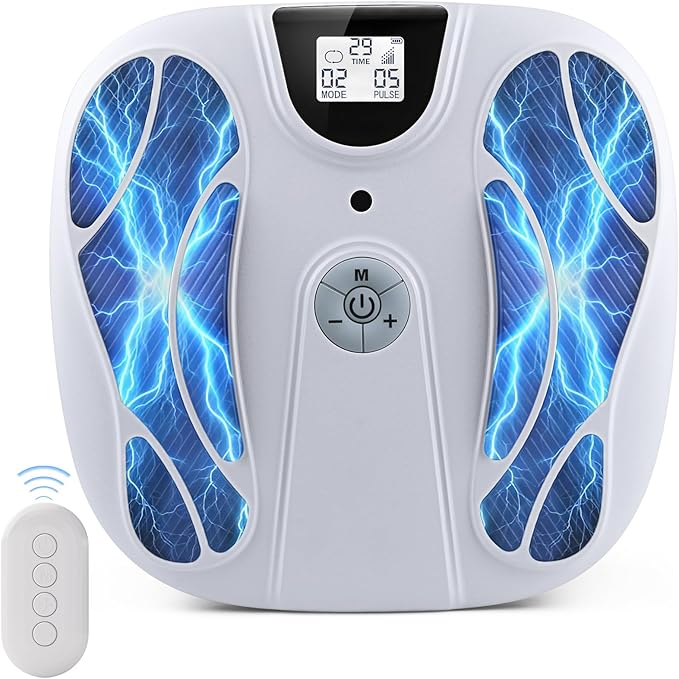 FSA EMS Foot Massager-Electronic Muscle Stimulator Relief for Neuropathy Plantar Fasciitis &amp Foot Pain- 10 Modes 20 Intensities Remote - Rechargeable Silent Operation