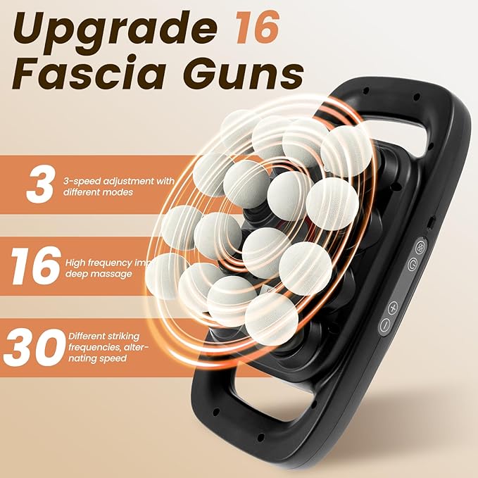 16 Heads Massage Gun Set Electric Muscle Massager with 3 Modes 30 Intensities Noise reduction shockproof noise absorption Percussion Massager for Deep Tissue Back Shoulders Legs Pain Relief