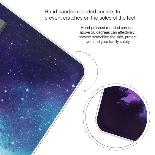 Purple Starry Sky Bathroom Scale Large LCD Backlight Display Digital Scale Rounded Corners Body Scales Automatic Power On/Off Bathroom Scales for Home Bedrooms