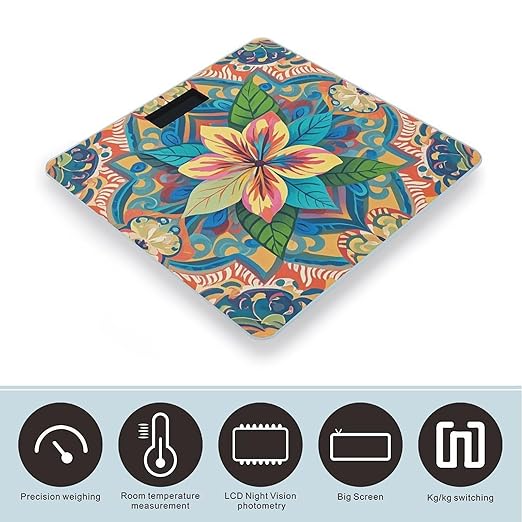 Flowers and Hawaiian Tribal Patterns Scale for Body Weight Smart Scales Digital Bathroom Scale High Precision Weighing Scales with Large Display Weighing Machine for People
