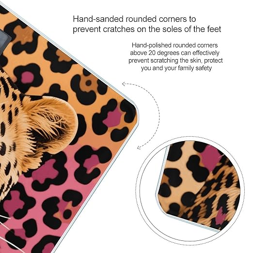 Pop Leopard Print Bathroom Scale for Body Weight LCD Display Digital Bathroom Scale Tempered Glass Bathroom Weight Scales Fashion Smart Scales for Home Bedroom 400 Lb