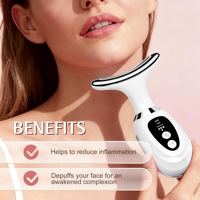 New Red-Light-Therapy-for-Face and Neck Massager Tool7 Colors Adjustable Vibration and ThermalsWomens Skin Rejuvenation Lifting Facial Massager Tool for ToningGlow BoostWrinkles