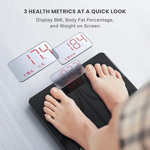 RENPHO Smart Scale for Body Weight Type-C Rechargeable Digital Bathroom Scale Electronic 13 Body Composition Monitor with Smartphone App 400 lbs Black Elis 1 (11 inch)
