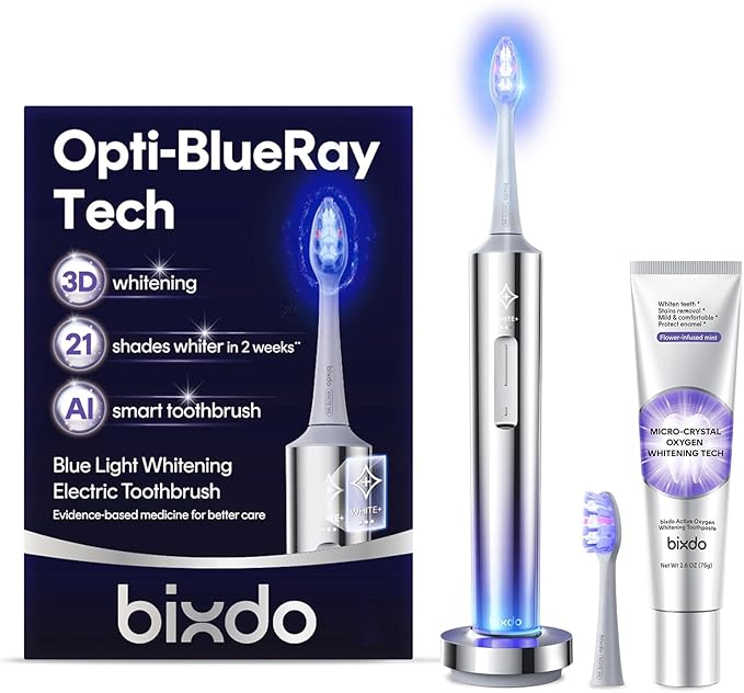 Blue Light Whitening Electric Toothbrush for Adults Sonic &amp Oscillating Deep Cleaning Smart AI Sensor Portable Rechargeable for Travel 180 Days Battery Life