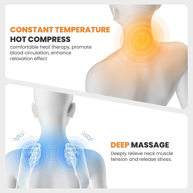 3-in-1 Rechargeable Neck Massager Pillow - Pillow Massage Neck Hump for Shoulder Pain Deep Tissue Pain Relief with Heating and Traction Function Hump Corrector for WomenGrey