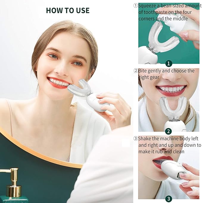 360° U-Shaped Automatic Sonic Toothbrush for Adults Suitable for People with Limited Mobility Original Newupgrade Electric Toothbrushes Multiple Brush Heads OptionsIPX7 Waterproof