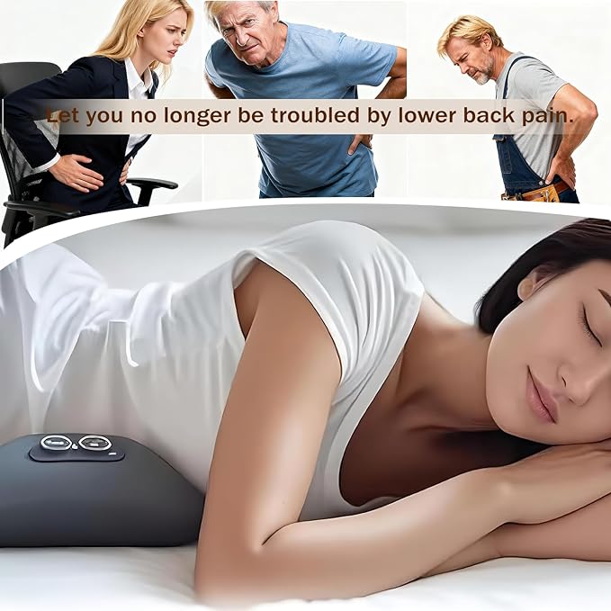 Smooth Spine Triple Fusion Back Massager 3-in-1 Electric Lumbar Support Pillow Heat Vibration Massage Lower Back Spine Decompression Device with Traction for Neck and Shoulder and Backs (Dark Gray)