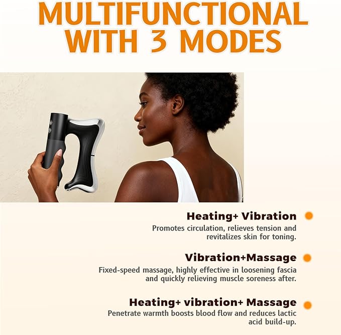 Electric Muscle Scraper Tool with VibrationMassage&amp Heat Portable Gua Sha Massager for Full Body Muscle Recovery Relaxation and Pain Relief (Black)