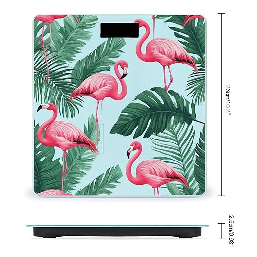 Digital Bathroom Weighing Scale Energy Saving Scale Smart Scale for Body Weight Green Tropical Palm Banana Leaves Lovely Exotic Bird Pink Flamingo