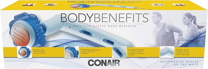 Conair Handheld Muscle Massager with Heat Body Benefits Body-Flex Heated Wand Massager with 6 Massage Surfaces