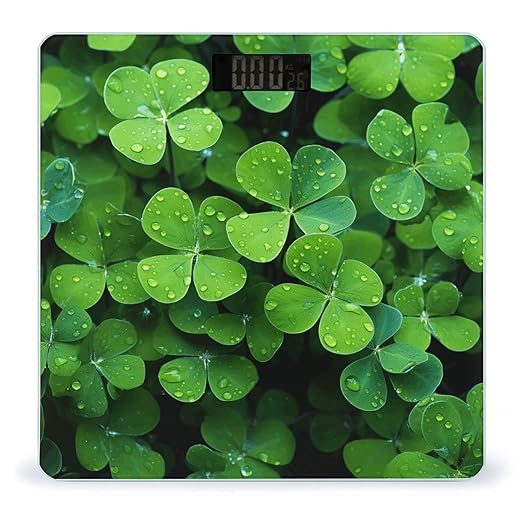 Many Green Clover Scale for Body Weight Precision Bathroom Weighing Scales with Back Lit LCD Display Sturdy Tempered Glass Body Weight Scales Digital Bathroom Scale 400lb