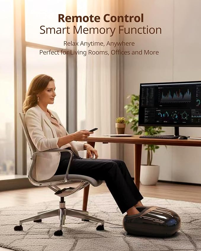 Shiatsu Foot Massager Machine with 3-Level Heat Deep Kneading Therapy Air Compression Auto-off Timer Remote Control for Plantar Fasciitis Neuropathy Pain Relief for Men Women Size up to 13