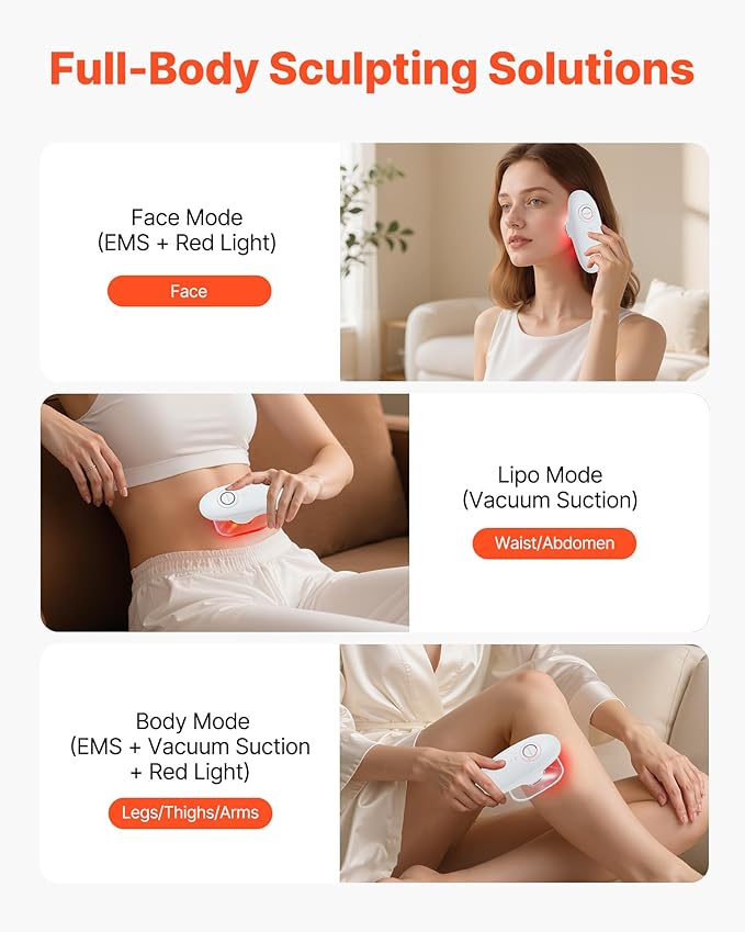 VEVOR Body Sculpting Machine 3-in-1 Electric Cellulite Massager with 3 Adjustable Functional Modes Skin Tightening Cupping Therapy Tool with 60 Min Wireless Use for Back Belly Waist Arms Legs