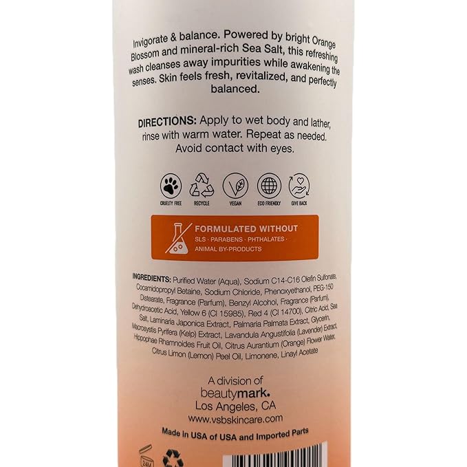 VITAMINS AND SEA BEAUTY Orange Blossom Body Wash Invigorating &amp Balancing Infused with Sea Salt 33.8 fl oz