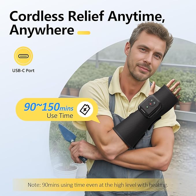 Comfytemp Air Compression Therapy Device K1063 Portable Hand and Wrist Massager for Circulation and Pain Relief Cordless Forearm Massage Sleeve with Heat Ideal for Men Women Seniors