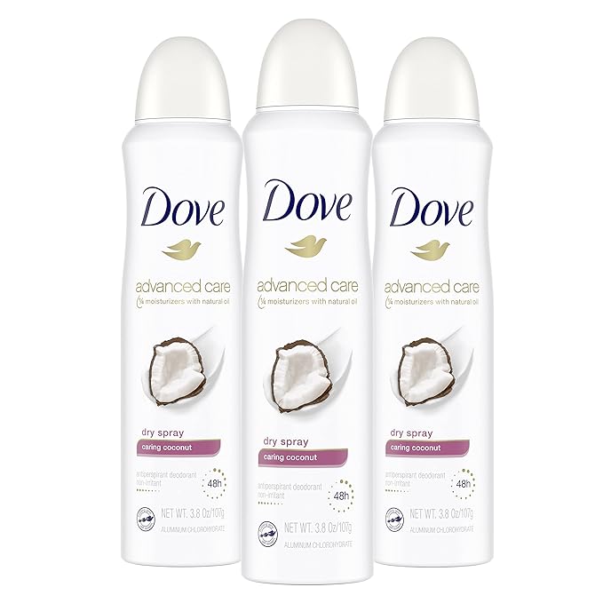 Dove Advanced Care Dry Spray Antiperspirant Deodorant Caring Coconut 3 Count &amp Dove Body Wash with Pump Deep Moisture For Dry Skin Moisturizing Skin Cleanser