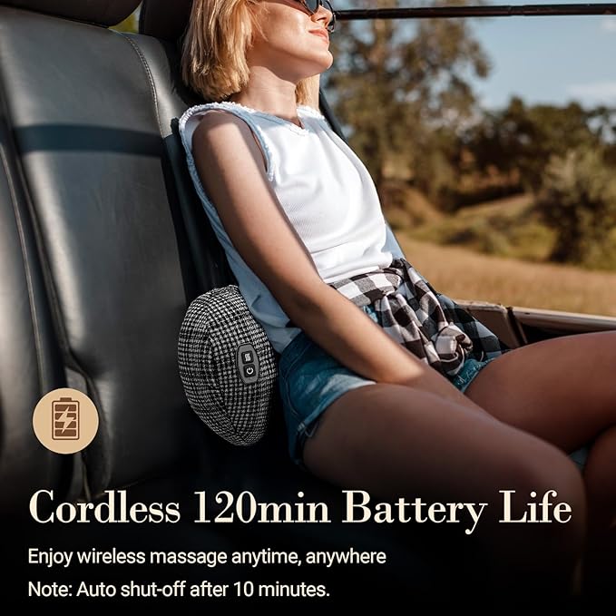 Back Massager for Pain Relief Birthday Day Gifts for Women Men FSA Eligible HSA Cordless 120min Neck and Back Massager Plush Skin-Friendly Kneading Massage Pillow for Full Body Relaxation