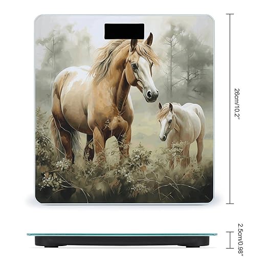 Animals Embroidery Paintings Horses Bathroom Scale Weight Scale for Body WeightHighly Accurate Digital Weighing Machine Clear LED Display Digital Bathroom Body Scale 400lb/182kg