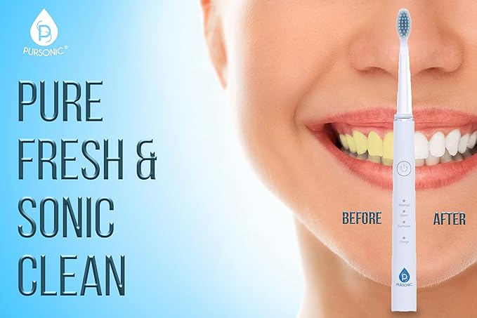 Pursonic Whitening USB Rechargeable Sonic Toothbrush-12 Brush Heads!- 38000 Brush Strokes Per Minute-3 Brushing Modes with 2 Minute Auto Timer (White)