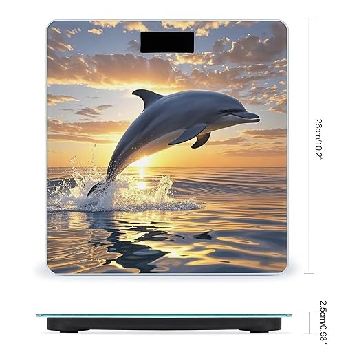 Dolphins Jumping Out of The Water at Sunset Bathroom Scale for Body Weight Bathroom Weighing Scales with Back Lit LED Display Sturdy Tempered Glass Body Weight Bathroom Scale 400lb Weighing