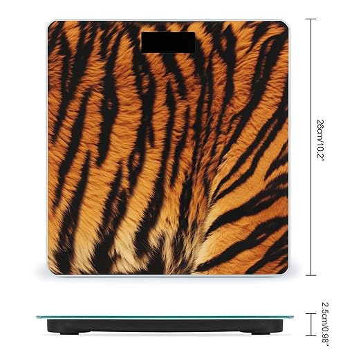Tiger Striped Pattern Bathroom Scale for Body Weight LCD Display Digital Bathroom Scale Tempered Glass Bathroom Weight Scales Fashion Smart Scales for Home Bedroom 400 Lb