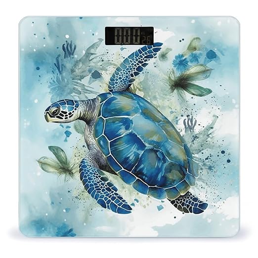 Sea Turtle Blue Bathroom Scale Large LCD Backlight Display Digital Scale Rounded Corners Body Scales Automatic Power On/Off Bathroom Scales for Home Bedrooms