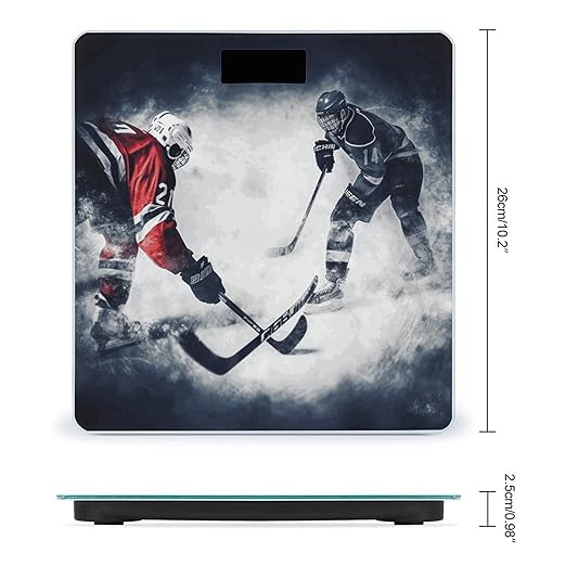 Ice Hockey Art Bathroom Scale Automatic Power On/Off Body Scales LCD Backlight Display Square Digital Scale Rounded Corners Bathroom Scales for Home Bedrooms