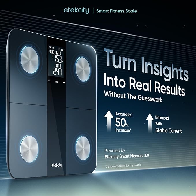 Etekcity Upgraded Smart Scale for Body Weight FSA&ampHSA Eligible Bathroom Digital Scale with BMI Body Fat Muscle Mass 13 Metrics with a Large Display Support Offline Mode and Apps Connection