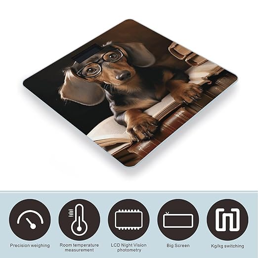Dachshund Book Scale for Body Weight Accurate Digital Bathroom Scale Toughened Glass High Precision Scales Smart Weight Scales with Large LCD Backlight Display Weighing Machine