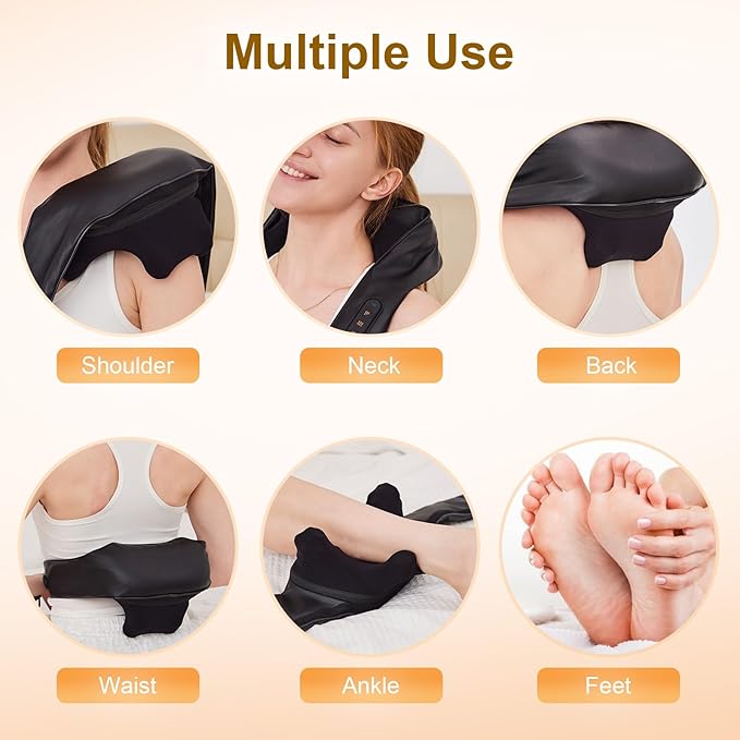 Neck and Shoulder Massager for Pain Relief Deep Tissue Lower Back Massage Cordless Neck and Back Massager with Heat Electric for Pain Relief Shiatsu Chair Office Home Car Gift