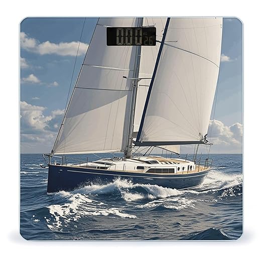 Nautical Sailboat Digital Bathroom Scale for Body Weight Weighing Scale with Backlit LCD Display High Precision Measurements &amp Measures Weight Up to 180kg