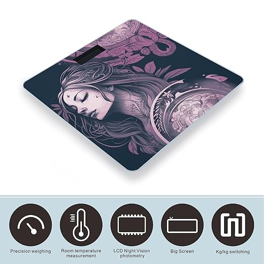 Ethereal Illustration Scale for Body Weight Sturdy Tempered Glass Weighing Scales with LCD Display Accurate Digital Bathroom Scale Convenient Body Fat Smart Scales 400lb